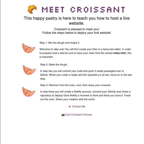 screenshot of croissant website