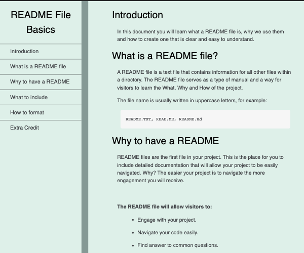 screenshot of readme website